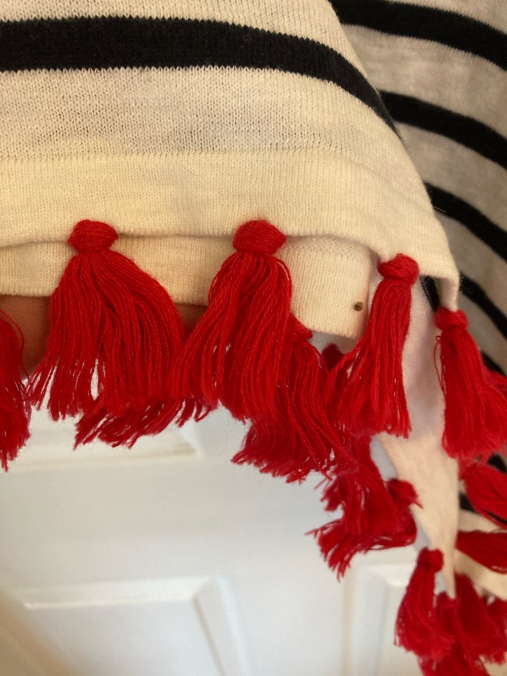 Talbots Navy and White Striped V-Neck with Red Tassels - Picture 4 of 6